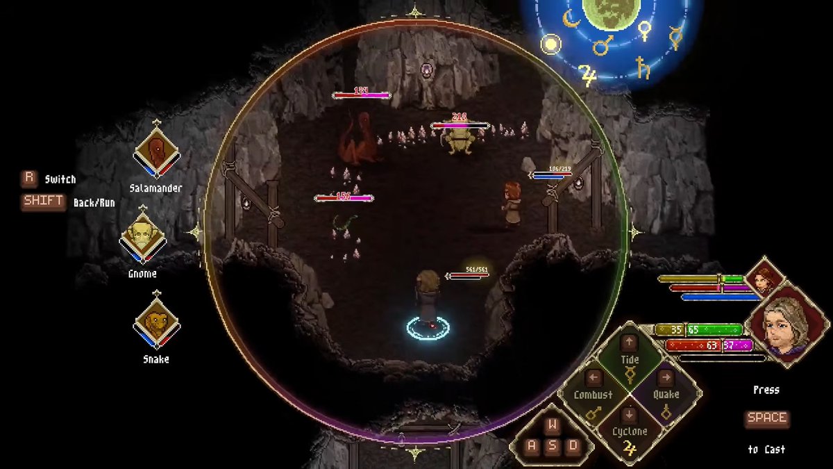 MaypoleGames's tweet photo. In our spellcasting/crafting RPG "Foundlings", some spells work by drawing an arc between 3 points placed by the caster.

Here's Frant using Quake to devastate a Snake, a Gnome and a Salamander in one fell swoop.

#screenshotsaturday #indiegame #indiedev #gaming #pixelart #rpg https://t.co/Mv3JF25brP