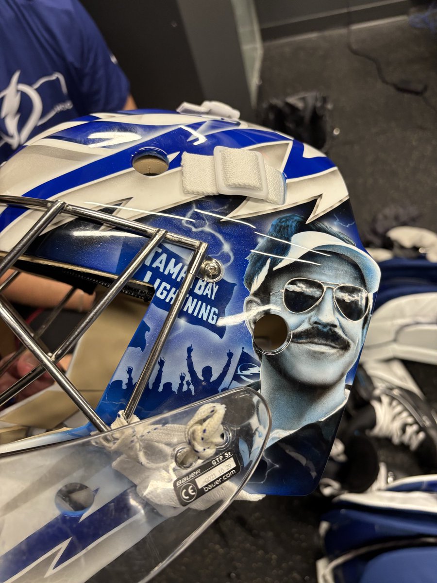 BenjaminJReport's tweet photo. Goalie Mads Sogaard has a Ted Lasso inspired mask this season, said he likes the life lessons in the show.

“I’ve come from a couple years of a long injury and some tough stuff in that sense, so I just wanted to have fun with it and remind myself to have fun and believe.”

#GoBolts