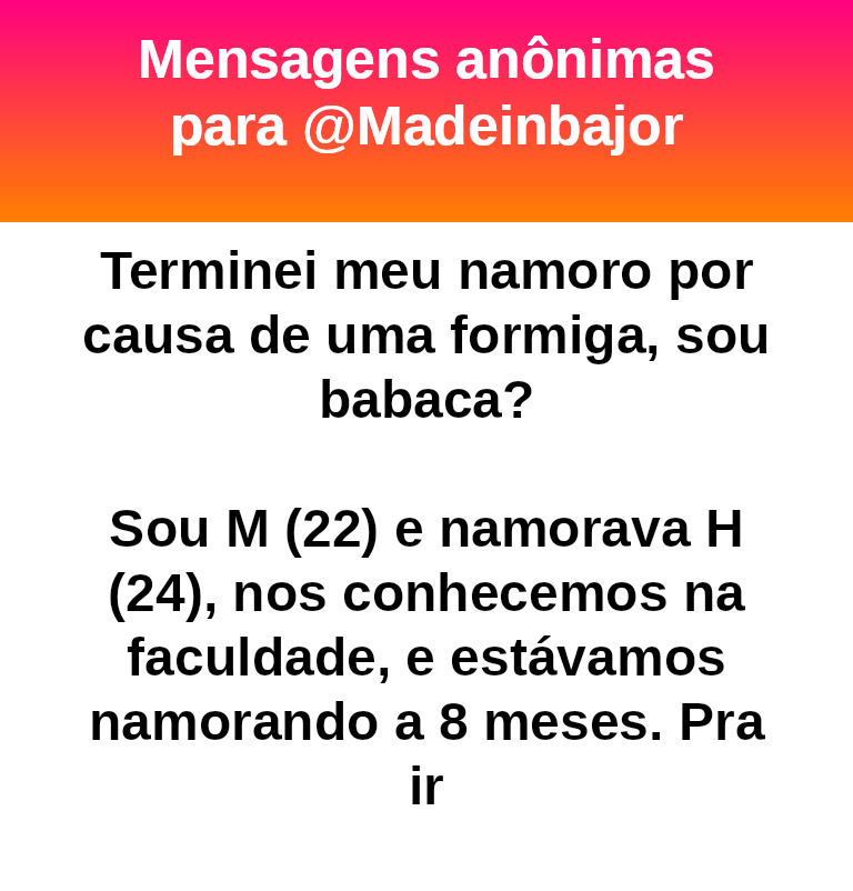madeinbajor's tweet photo. Não foi pela formiga. 
A formiga foi a gota d'água.  #bajo46380 https://t.co/yMCrWVOVlT
