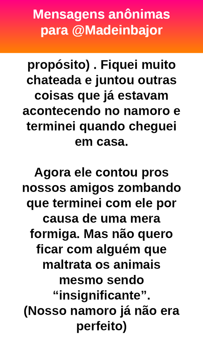 madeinbajor's tweet photo. Não foi pela formiga. 
A formiga foi a gota d'água.  #bajo46380 https://t.co/yMCrWVOVlT