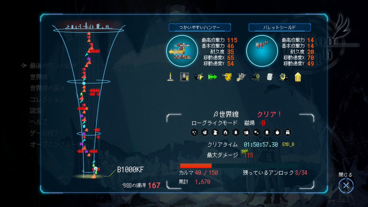 makeinuD's tweet photo. 初めてのローグライ��モード世界線“β”編
序盤からピンチに陥ったけど何と��クリアした💦
改めて、BGM良いなぁと思った。ゲームの没入感や思い入れにものすごく影響するなって気づかされた。
#MillionDepth https://t.co/rrexy6ma1U