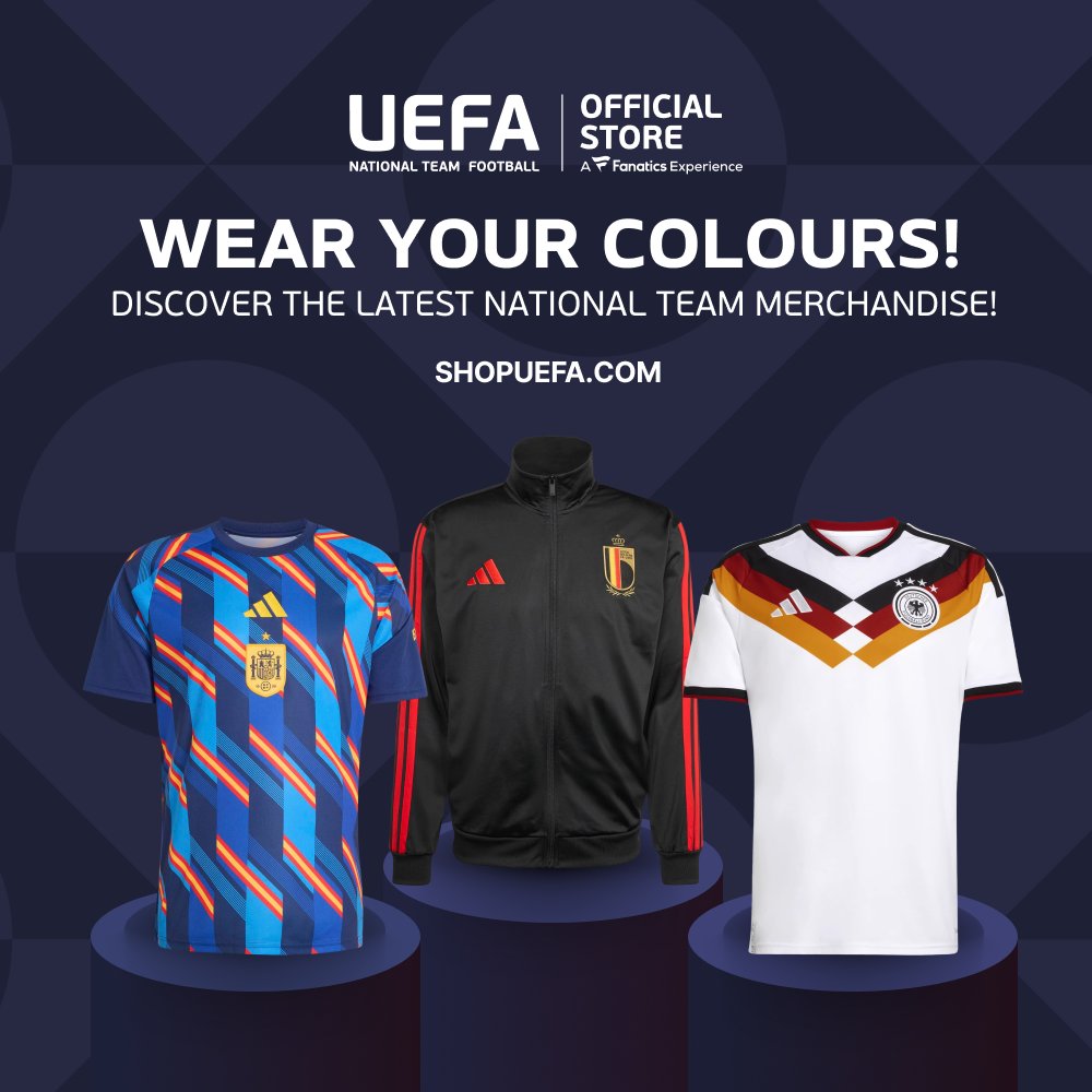 UEFAEURO's tweet photo. Show your support with the latest national team merch 🙌 

Shop now 🔗 https://t.co/3WZUvd6awi

#NTFstore https://t.co/GV5bc5L92x