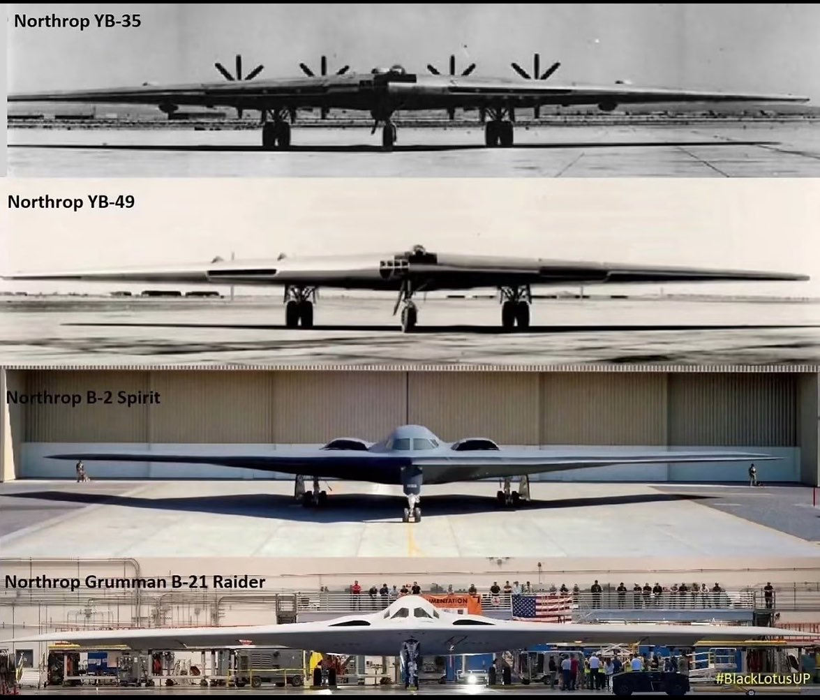 PlatypusX9's tweet photo. Nearly 80 Years In Making!
YB-35 ➡️ YB-49 ➡️ B-2 Spirit ➡️ B-21 Raider https://t.co/nmT6EdYtNx