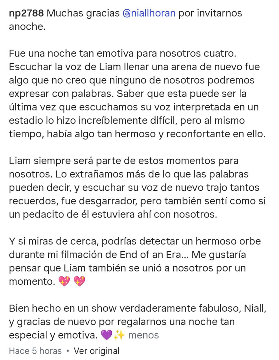 NiallArgentina's tweet photo. "Y si miras de cerca, podrías detectar un hermoso orbe durante mi filmación de End of an Era... Me gustaría pensar que Liam también se unió a nosotros por un momento. 💖💖"

- Nicola Payne, hermana de Liam, fue invitada por Niall a su show junto a sus hermanas y padres ❤️‍🩹 https://t.co/7Nn11txarv