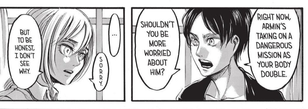 iaisotria's tweet photo. I think I figured out why Historia gets mischaracterized so much and it basically comes down to the removal of these scenes in the anime. The anime does not properly show the audience Historias ruthlessness so if you don’t engage with the manga you won’t understand her character. https://t.co/2sF3k30ArQ