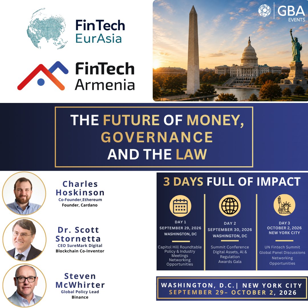 FinTech_Armenia's tweet photo. ๐ฆ FinTech Armenia x FinTech EurAsia Members & Partners.
๐ Attending Partner Conference:
The Future of Money, Governance & Law
๐บ๐ธ 29 September - 2 October in New York.
@FinTech_Armenia | @gbaglobal
#FinTechArmenia #FoMGL2026 #GBAGlobal #FinTech #Blockchain #FinTechEurAsia https://t.co/msO0drMYtu