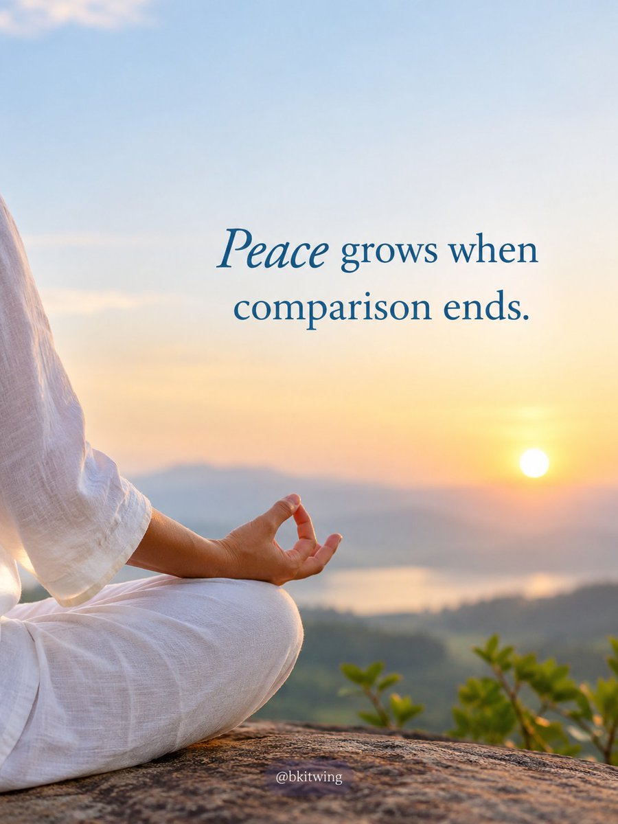 bkitwing's tweet photo. Letting go of the urge to measure life against others creates space for contentment, gratitude, and inner harmony. True happiness begins with appreciating individual journeys and finding value in personal growth. 

#bkitwing #rerf #brahmakumaris #InnerPeace #Contentment https://t.co/Uuq2POAeEs
