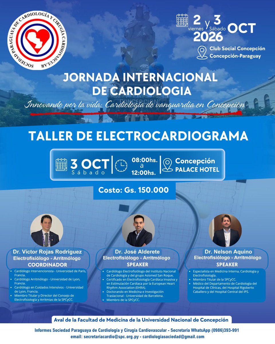 SPCyCC's tweet photo. 🫀⚡️¡Todo listo para el Taller de Electrocardiograma!⚡️🫀

Una mañana de aprendizaje práctico junto a destacados especialistas en electrofisiología.

🗓️03 de octubre | ⏰ 08:00hs a 12:00hs.
📍Concepción Palace Hotel

¡Nos vemos en Concepción! 🇵🇾

Inscripciones al 0986 393 991 📲 https://t.co/amPmziGawa