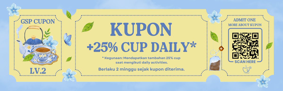 GSPEnts's tweet photo. @nayeoy SELAMAT KAMU MENDAPATKAN KUPON +25% CUP DAILY!!

DALUWARSA: 09/10/2026 https://t.co/7BVRI1IT6H