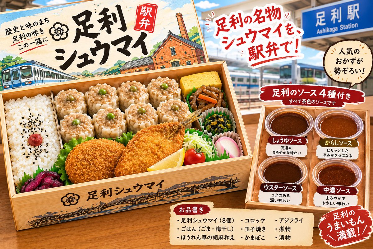 swhitering's tweet photo. チャッピーで足利シュウマイ弁当を生成しました。

#深夜急行E883 https://t.co/idWRZiih0Y