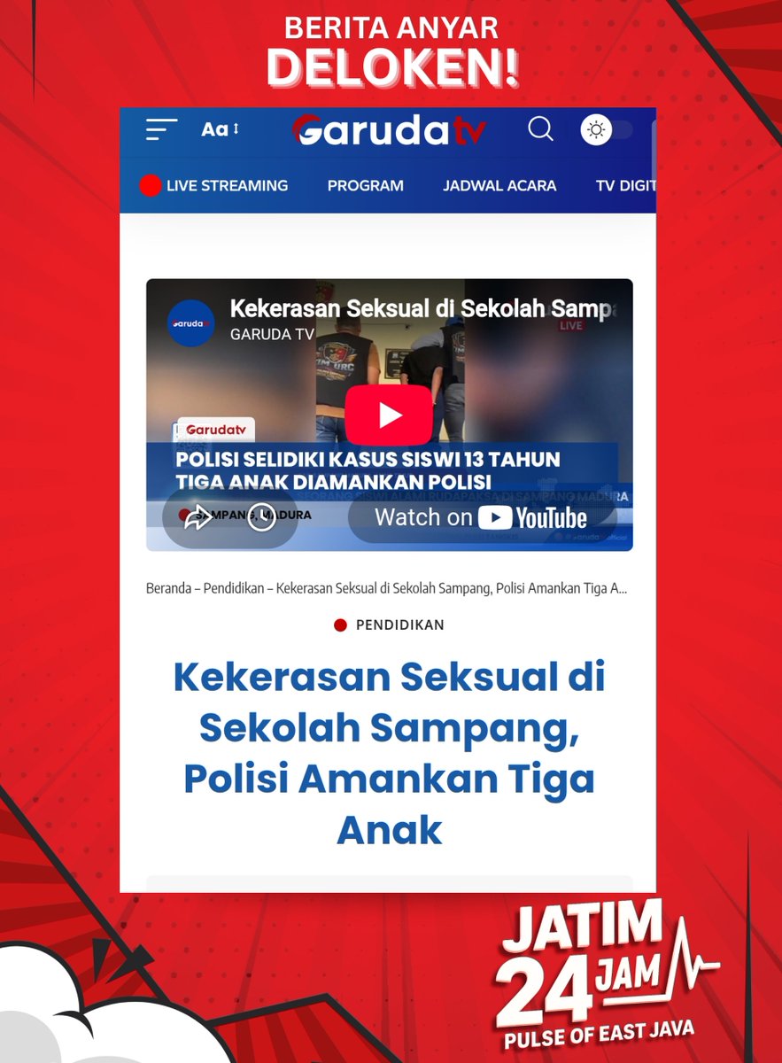 Jawatimur24jam's tweet photo. JATIM24JAM - Seorang siswi SMP berusia 13 tahun diduga menjadi korban kekerasan seksual yang dilakukan oleh tiga teman sekolahnya di dalam toilet sekolah di Kecamatan Camplong, Kabupaten Sampang, Jawa Timur.

🎥 : Berbagai Sumber 

#jatim24jam #jawatimur #sampang #smp #kasus https://t.co/kVedFgKGSS