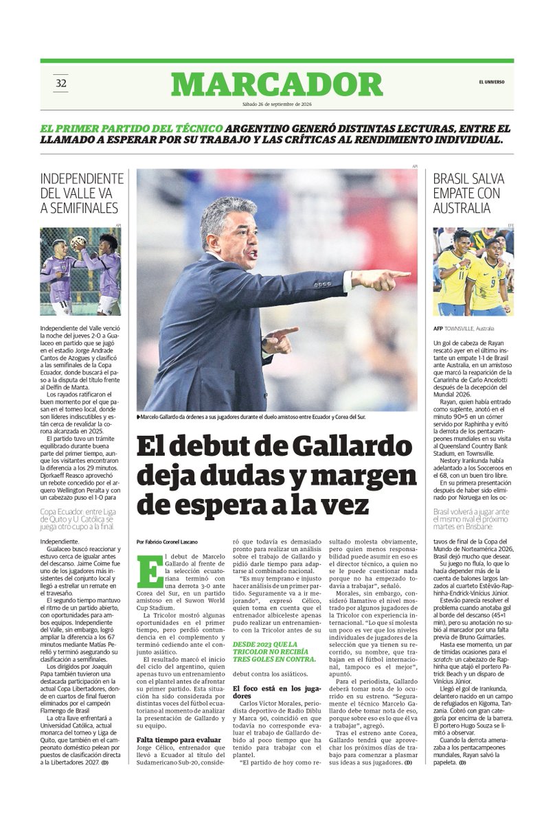 marcadorec's tweet photo. Compartimos la #portada de #Marcador de este 26 de septiembre. Lee las #noticias de #deportes en https://t.co/3KNuz6A0ie https://t.co/aC5G04hAcM