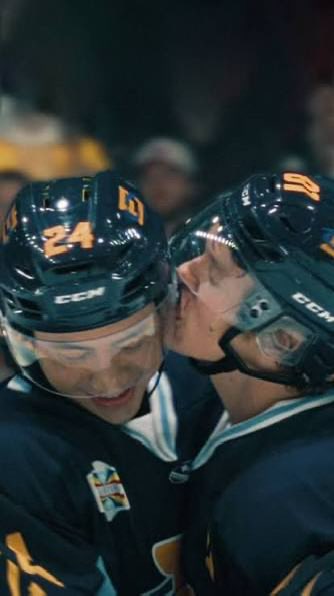 krypticgirl's tweet photo. after they get outed ilya posts this pic with the caption “now you know scott hunter 🦖 did not have first gay kiss on ice 👍” https://t.co/KcdMZkfSIR
