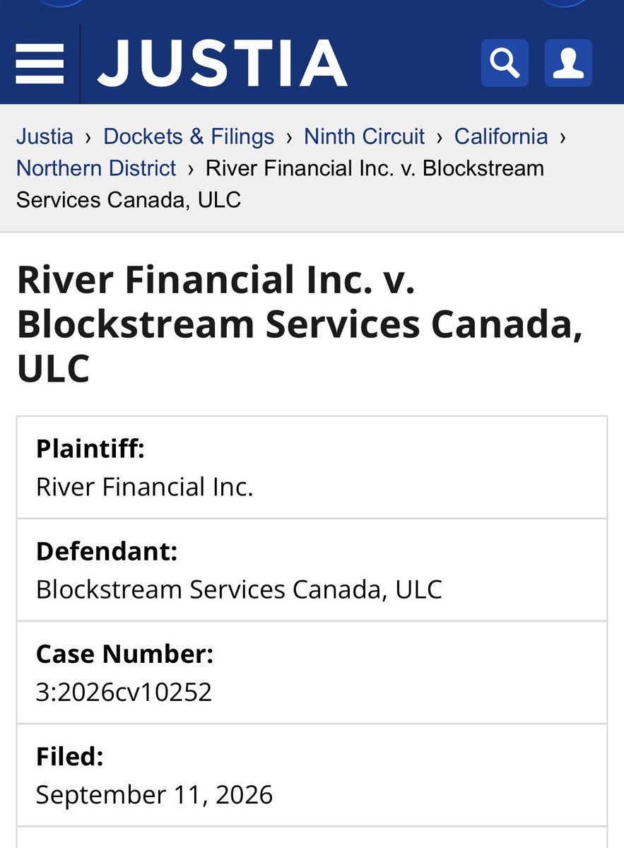 BitcoinNewsCom's tweet photo. RIVER SUES BLOCKSTREAM OVER $6.7 MILLION PAYMENT AGREEMENT

River Financial has sued Blockstream Services Canada, alleging breach of contract over a termination agreement requiring Blockstream to pay River roughly $6.7 million.

The agreement included $3.55 million in prepaid refunds and a $3.15 million early termination payment.