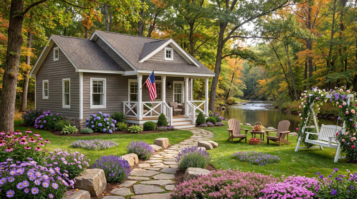Starlinehaven's tweet photo. A charming little home surrounded by flowers, trees, and the gentle sound of the river. 🌸📷 🌿 https://t.co/50ob2f9lu0