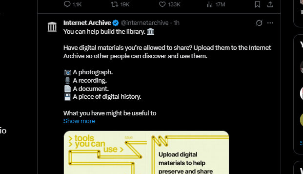 SDNsmartcity's tweet photo. Paid meta is just printing money for millionaires and billionaires. Send the fees to someone who actually needs them.

Brewster Kahle built the Internet Archive / Wayback Machine. He’s constantly in court, still asking for $25 donations, and @internetarchive
 is active as of ~1h ago asking people to help build the library. 

We tried this on Bags. Now X Money can send him the fees with no claim.