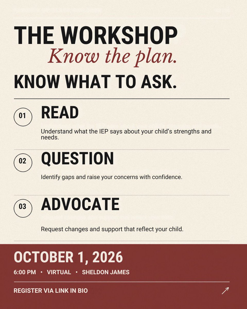 PoBCAdvocate's tweet photo. Join us on October 1 at 6 PM to learn how to read the plan, spot gaps, and ask for the support your child needs.
Register here: https://t.co/4DD9CxQrwe
childs-iep-truly-reflect-their-needs-tickets-2002247285530?aff=oddtdtcreator
#ParentsOfBlackChildren #IEP #BlackFamilies https://t.co/vDsNKGulyH