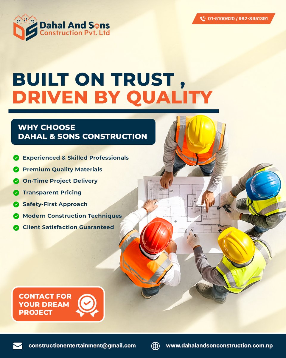 benjaminwrighty's tweet photo. Built on Trust, Driven by Quality

Your dream project deserves a construction team focused on planning, safety, quality, and lasting durability. Dahal And Sons Construction builds confidence and trust through reliable workmanship. Call now: https://t.co/YoN4LD7BrN