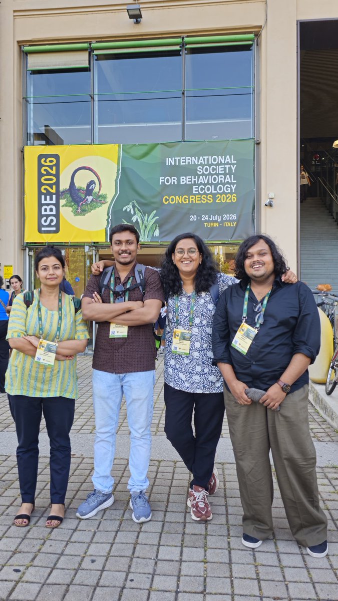 ahmedabad's tweet photo. Two students of PhD in Biological and Life Sciences Tathagata Bhowmik and Aditya Wadekar, as well as an alumna, Chena Desai, presented papers in the 20th International Society for Behavioural Ecology (ISBE) Conference on 20 to 24th July 2026 at Centro Congressi Lingotto, Italy. https://t.co/266tgHEpLT
