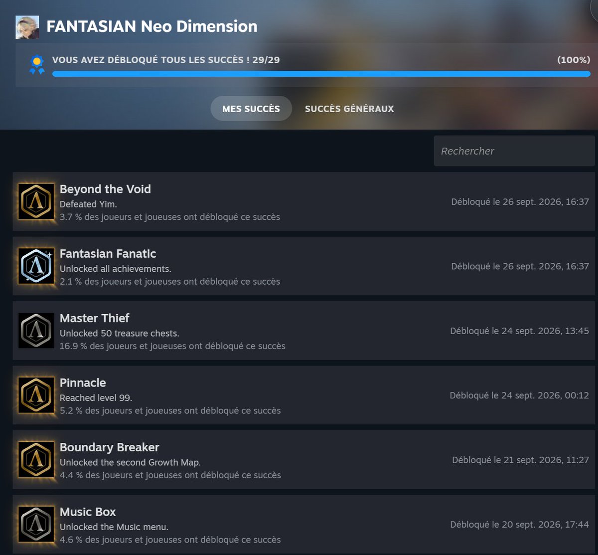 MK_RZA's tweet photo. Septembre c'était l'occasion pour moi de relancer mon JRPG coup de coeur de 2024 "Fantasian : Neo Dimension " !

Dernier jeu de Sakaguchi (Final Fantasy, Blue Dragon, Lost Odyssey) avec son studio Mistwalker. 

Plateforme : PC
1ère run + side quest = 75H00
2nd run + 100% = 113H00
TTS : 97H32

Review

🟢Contenu généreux
🟢Excellent développement des personnages 
🟢Très bon traitement de l'univers
🟢BO solide par Nobuo Uematsu
🟢Système de combat au tpt innovant
🟢Arbre de compétence à 2 niveaux
🟢Très Bon pique de difficulté
🟢Le meilleur système de random encouter grâce au Dimengeon
🟢softlock de farm quand vous êtes au niveau des mobs de la zone (moins d'xp gagné)
🟢accent sur la stratégie et les pattern 
🟢Chaque boss est unique dans son approche 
🟢Endgame ultra solide
🟢NG+ & NG+2

🟠Début du jeu assez mou, met du temps à démarrer
🟠tunnel de lore d'un coup après la première partie
🟠Du mal à rentrer Tan dans la composition
🟠Arbre de compétence non égale entre les membres

C'est un jeu qui divise je pense mais j'suis tombé du bon côté & j'ai vraiment kiffé faire cette seconde run pour confirmer mon avis !

Ggs @mistwalker