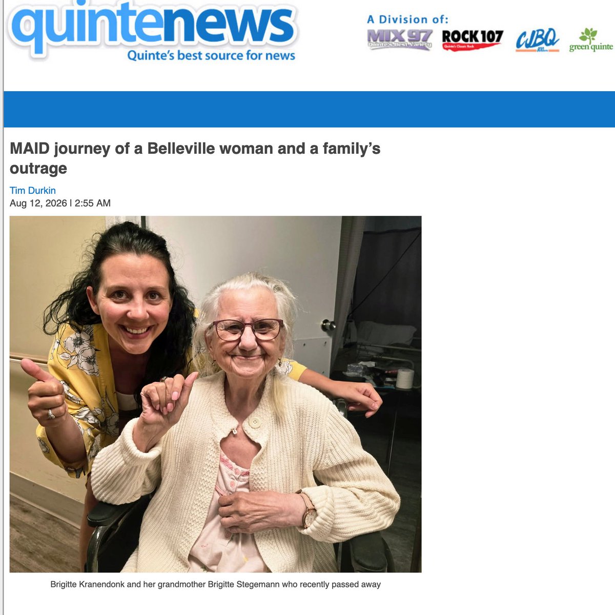 RGBAtlantica's tweet photo. 🔥Another article on the Daily Mail is filled with inaccuracies, by the granddaughter Brigitte Kranendock #MAID #Belleville #Ontario #Stage4StomachCancer
This article from Quinte News has been scrubbed from the internet on the MAID incident in Belleville Ontario: Here it is: https://t.co/kIlFf4Zoxd