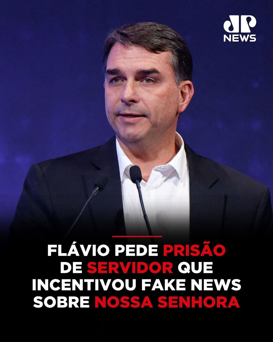 JovemPanNews's tweet photo. A defesa do senador e candidato à Presidência Flávio Bolsonaro (PL) protocolou uma notícia-crime com pedido de prisão preventiva contra George Marques, coordenador-geral na Secretaria de Comunicação Social (Secom) da Presidência da República. O servidor é acusado de incitar a disseminação de um boato falso nas redes sociais que afirmava que Flávio pretendia retirar de Nossa Senhora Aparecida o título de padroeira do Brasil. Os advogados sustentam que o funcionário público orientou usuários a espalharem o conteúdo mentiroso em regiões estratégicas mesmo sabendo da falsidade da informação, solicitando também a apreensão de seus eletrônicos ou o afastamento do cargo.

🔗 Leia a matéria completa em: https://t.co/5eLOkw2cls
📺 Confira na JP News

#JovemPanNews #Política #FlávioBolsonaro #NossaSenhora #FakeNews