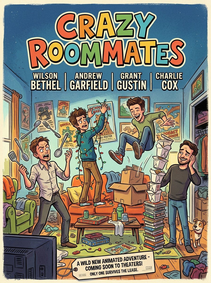MrMovieArtist's tweet photo. #Ai #AiArt #Concept #Poster #Movie #CrazyRoommates #WilsonBethel #AndrewGarfield #GrantGustin #CharlieCox https://t.co/lLhpNhQwf2