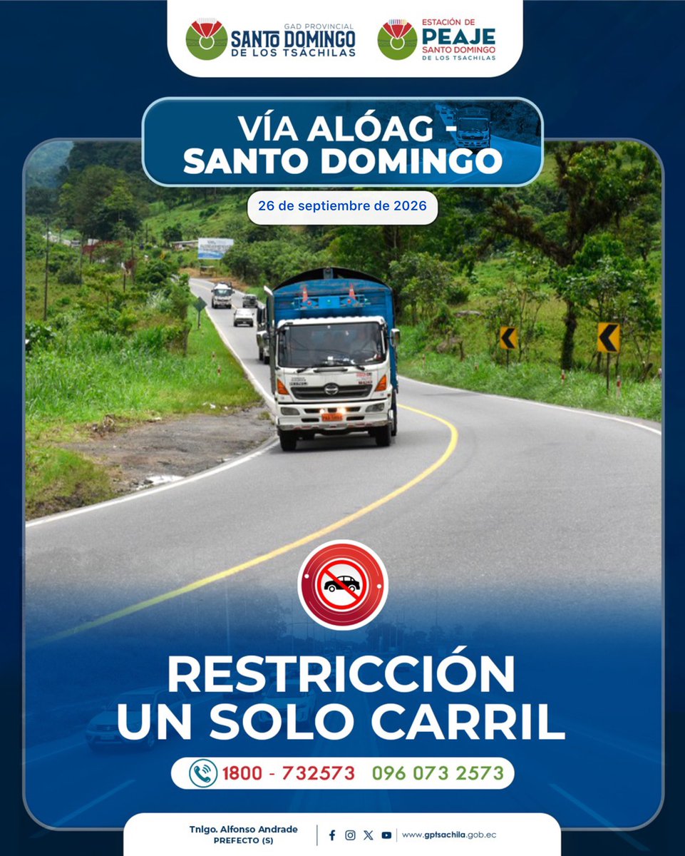 GadTsachilas's tweet photo. 🚨Reporte Peaje SDT | 09:45 
A la altura de KFC se encuentra un vehículo tipo trailer averiado, Policía Nacional está en sitio brindando PASO CONTROLADO. 
👉🏻 Seguimos informando https://t.co/Q0OYhPhvCf