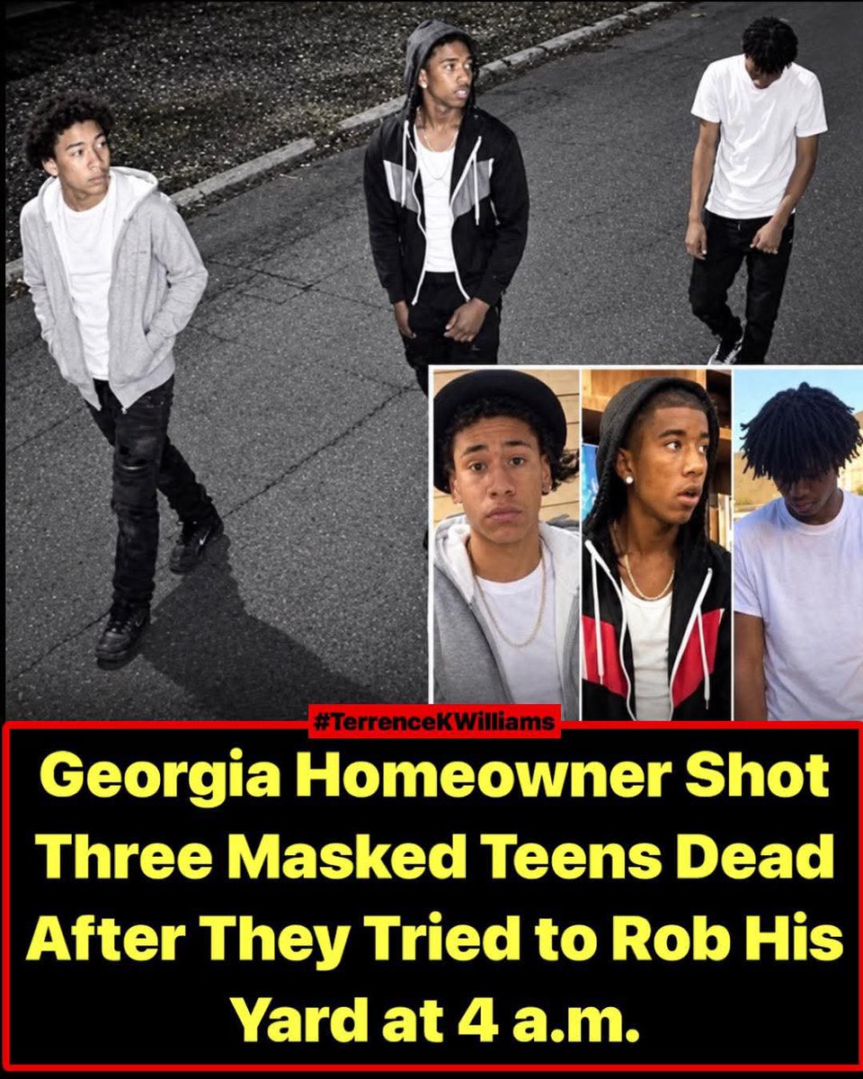 Kathyo72l's tweet photo. Georgia homeowner shot three masked teens dead after they allegedly tried to rob his yard at 4 a.m.

Sheriff Eric Levett said one teen opened fire first. The homeowner fired back, killing all three. No charges were filed; Levett called it a stand-your-ground case. https://t.co/QRNTgf9fJA