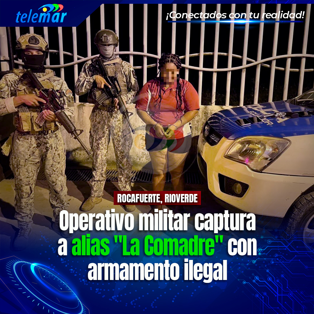 Telemartv23's tweet photo. 🚨#Esmeraldas  |  Las Fuerzas Armadas detuvieron a alias "La Comadre" durante una operación militar en Rioverde, Esmeraldas. Decomisaron un revólver, municiones y cuatro celulares.
👉🅻🅾🆂 🅳🅴🆃🅰🅻🅻🅴🆂: 🔗  https://t.co/qq9CvMsrLk https://t.co/In2u4PnQCi