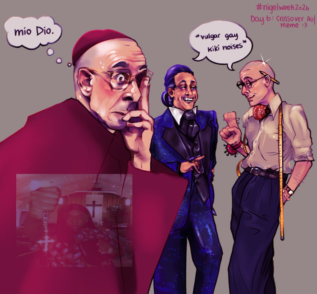 vinesnupi's tweet photo. Okay so there's a 56 year old woman here - day six: meme / crossover  #nigelweek2026 #tdwp #digitalart https://t.co/LqGB83vhKF