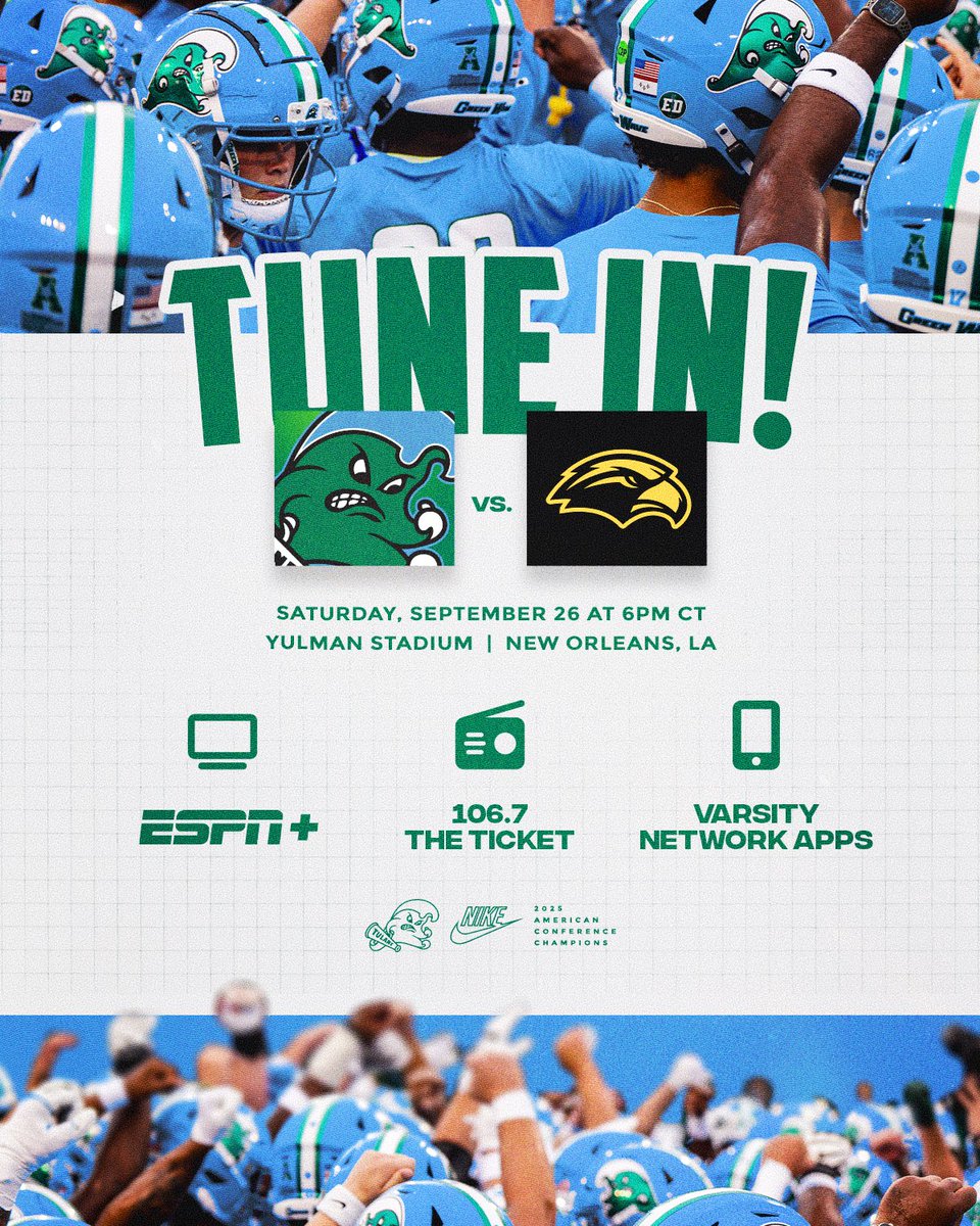 GreenWaveFB's tweet photo. Tune into the Wave! 

#UptownFootball https://t.co/Af3d7KghX1
