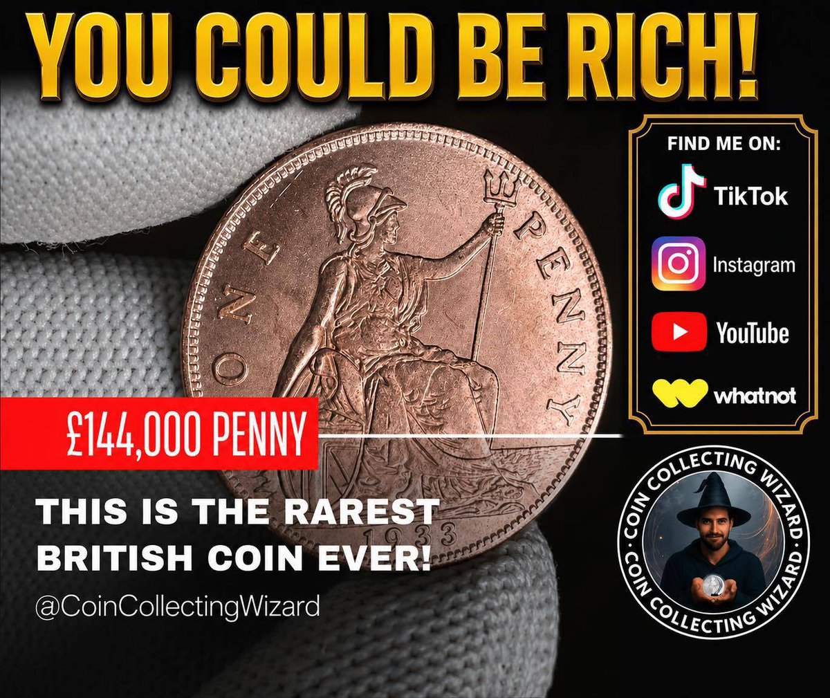CoinCollectWiz's tweet photo. ๐จ A PENNY WORTH ยฃ144,000?! ๐ช๐ฐ
The legendary 1933 British penny is one of the rarest coins in UK history!
Imagine finding one of these in your collection! ๐
Would you keep it or cash in? ๐
#RareCoins #1933Penny #CoinCollecting #UKCoins #CoinCollectiโฆ https://t.co/fMISo8ubCK https://t.co/rRS6ayiyOI