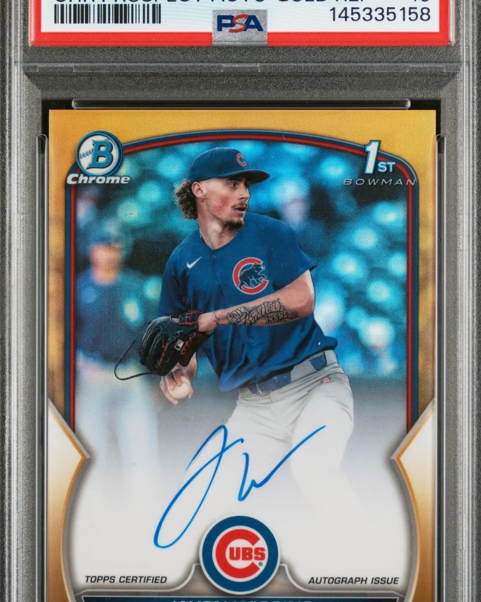 gradencardsllc's tweet photo. Fresh pull 🔥
Jaxon Wiggins 2023 Bowman Draft 1st Bowman Auto — True Gold /50, PSA 10 💎

$3,999. One to watch.

👉 https://t.co/qvoPnBVDJO

#sportscards #baseballcards https://t.co/d9kZQorFYE