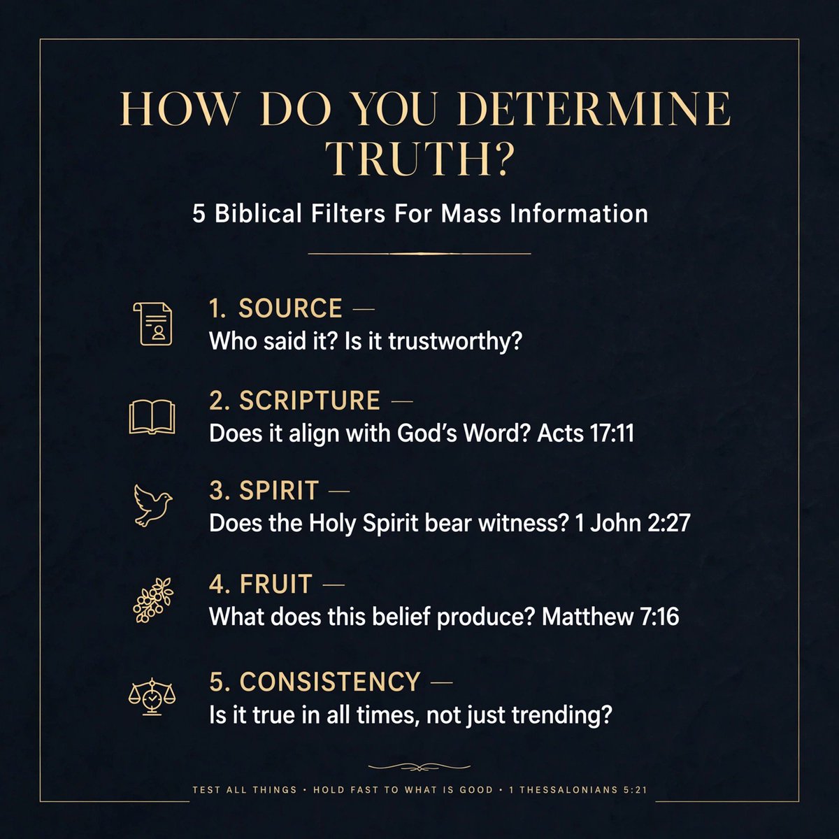 Olasejoe's tweet photo. How do you determine truth in a world of mass information?

Don't just consume.❌
 Filter.✅

5 Biblical Filters 👇

#WordsOfWisdom #Epistemology https://t.co/eRPeOOGv6P