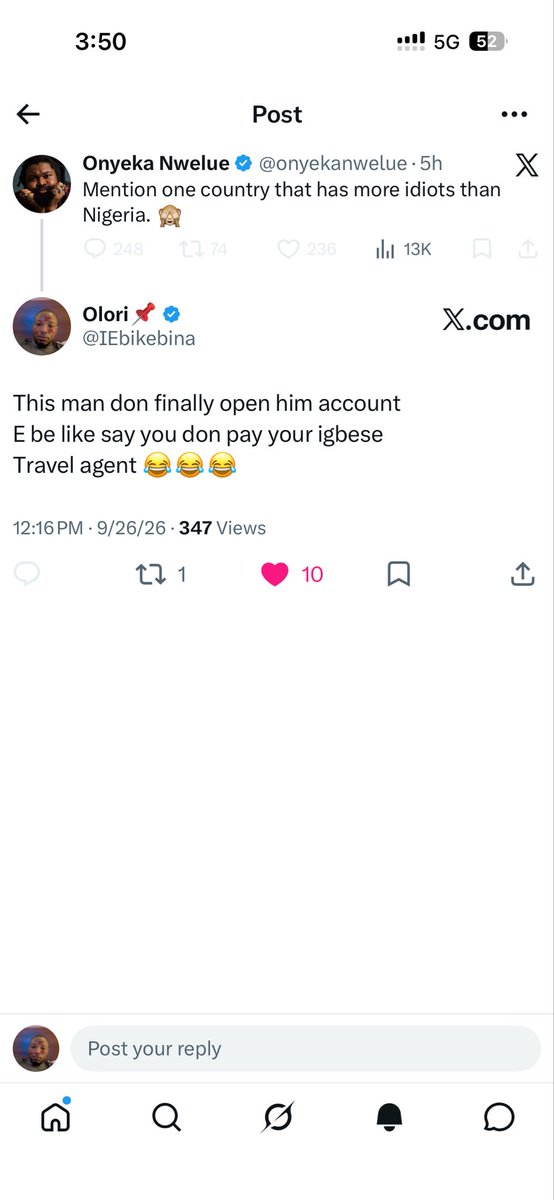 isaebikebina's tweet photo. @IEbikebina @onyekanwelue Travel agents don block me oo 
I came back with my second account 

You Dey criticize poor people and you Dey steal from dem 
Onigbese😂😂😂
@onyekanwelue 

I want do Japan visa 😂😂😂 https://t.co/DIiQny0uW3