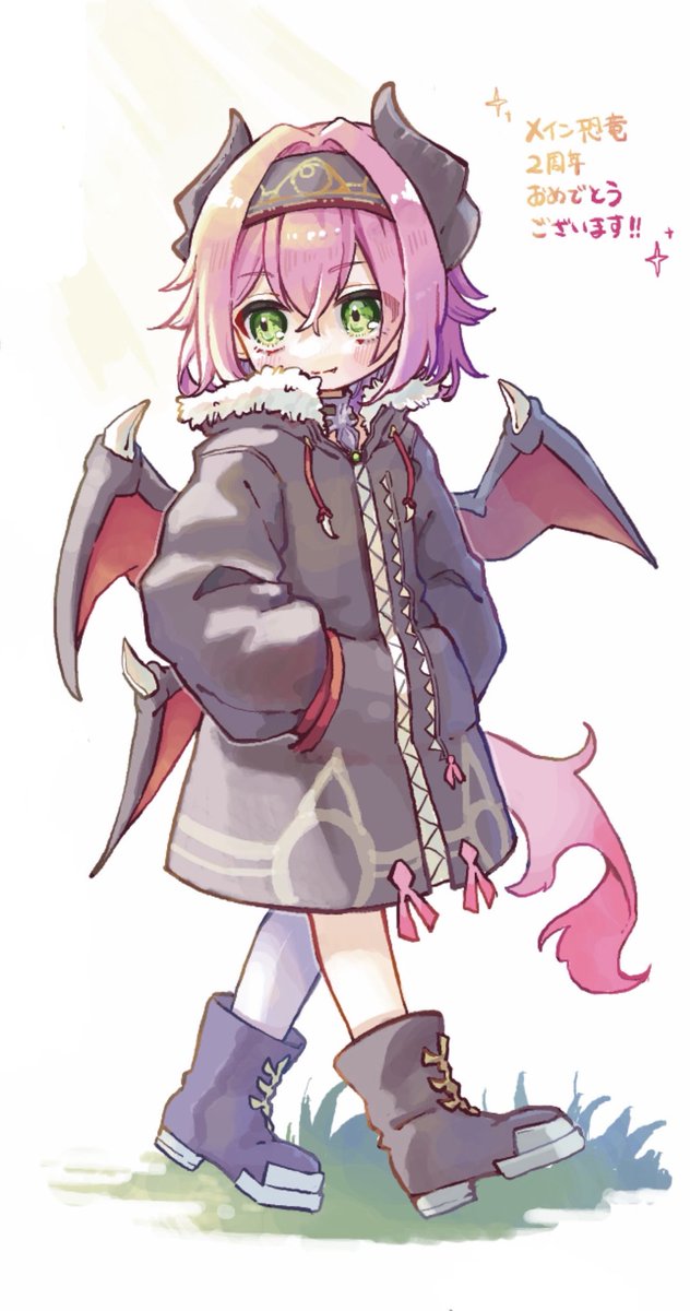PlumShk's tweet photo. メイン恐竜の国編2周年おめでとうございます🥳
可愛いちびエオちゃんがいたので隣にちびゼロでお邪魔しました！ https://t.co/Uxj5h1vSC6