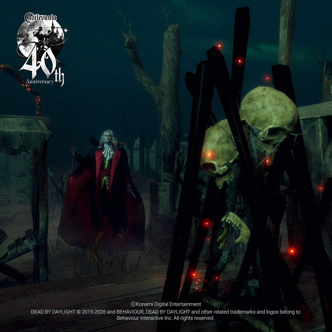 DeadbyDaylight's tweet photo. From The Fog to Dracula's domain, we're raising our chalice to celebrate 40 years of Castlevania. 🩸
Here's to an enduring legacy, and to many more Trials ahead. @Konami https://t.co/c97SXI0Ui6