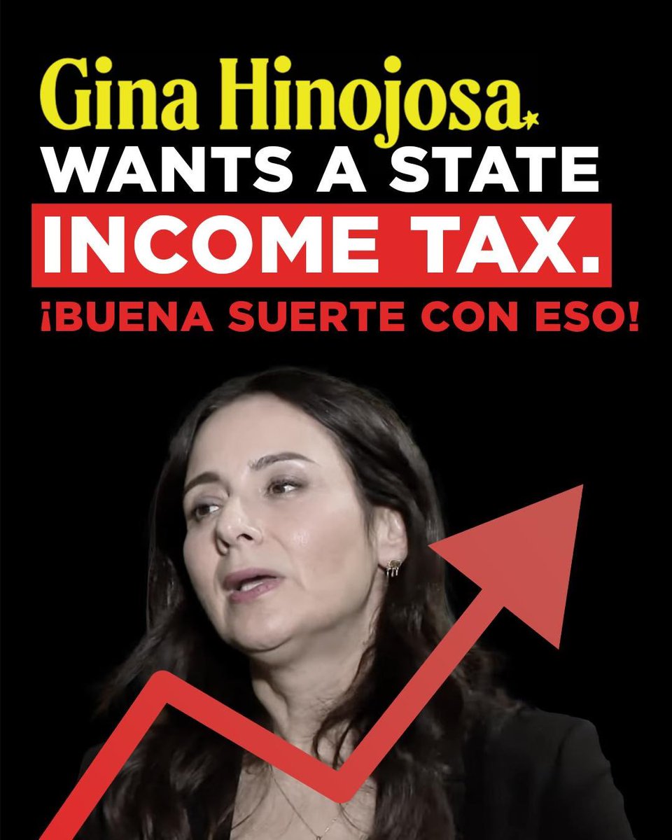 GovHotWheels_TX's tweet photo. For over a decade, Gina Hinojosa repeatedly advocated for a state income tax.

She calls it the ‘third leg of the stool’ and voted for an income tax as a State Representative. 

Apparently, voting to increase Texans' property taxes isn’t enough for Gina – she wants a piece of your paycheck, too.