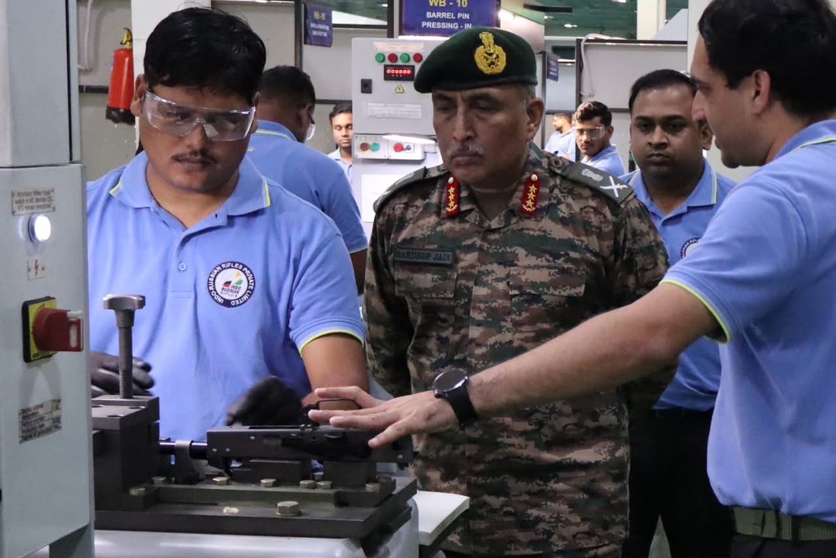 kaidensharmaa's tweet photo. India’s push for a fully homegrown AK-203 is moving forward. 

Vice Chief of Army Staff Lt Gen Sandeep Jain reviewed the Indo-Russian Rifles facility in Korwa to assess the transition toward 100 percent indigenous production of the assault rifles. #AK203 #IndianArmy https://t.co/5F3L6RFVKf