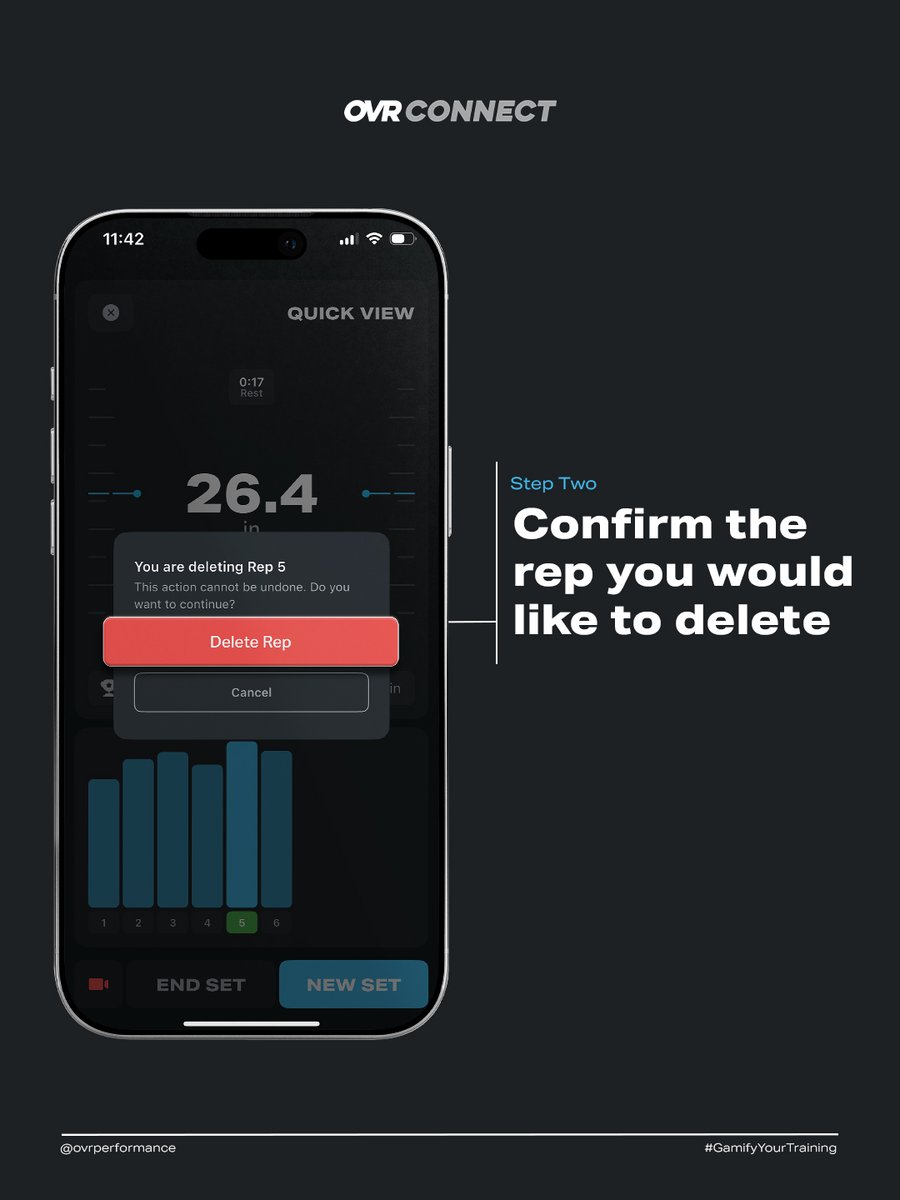 OVRPerformance's tweet photo. How to Quick Delete a Rep ⚡🗑️

1️⃣ Hold down the rep you want to remove from Quick View
2️⃣ Confirm the deletion
3️⃣ Your best and average numbers update instantly so your data stays clean

Track progress using the free OVR Connect app 📱

#GamifyYourTraining https://t.co/qbzBQCaZyF