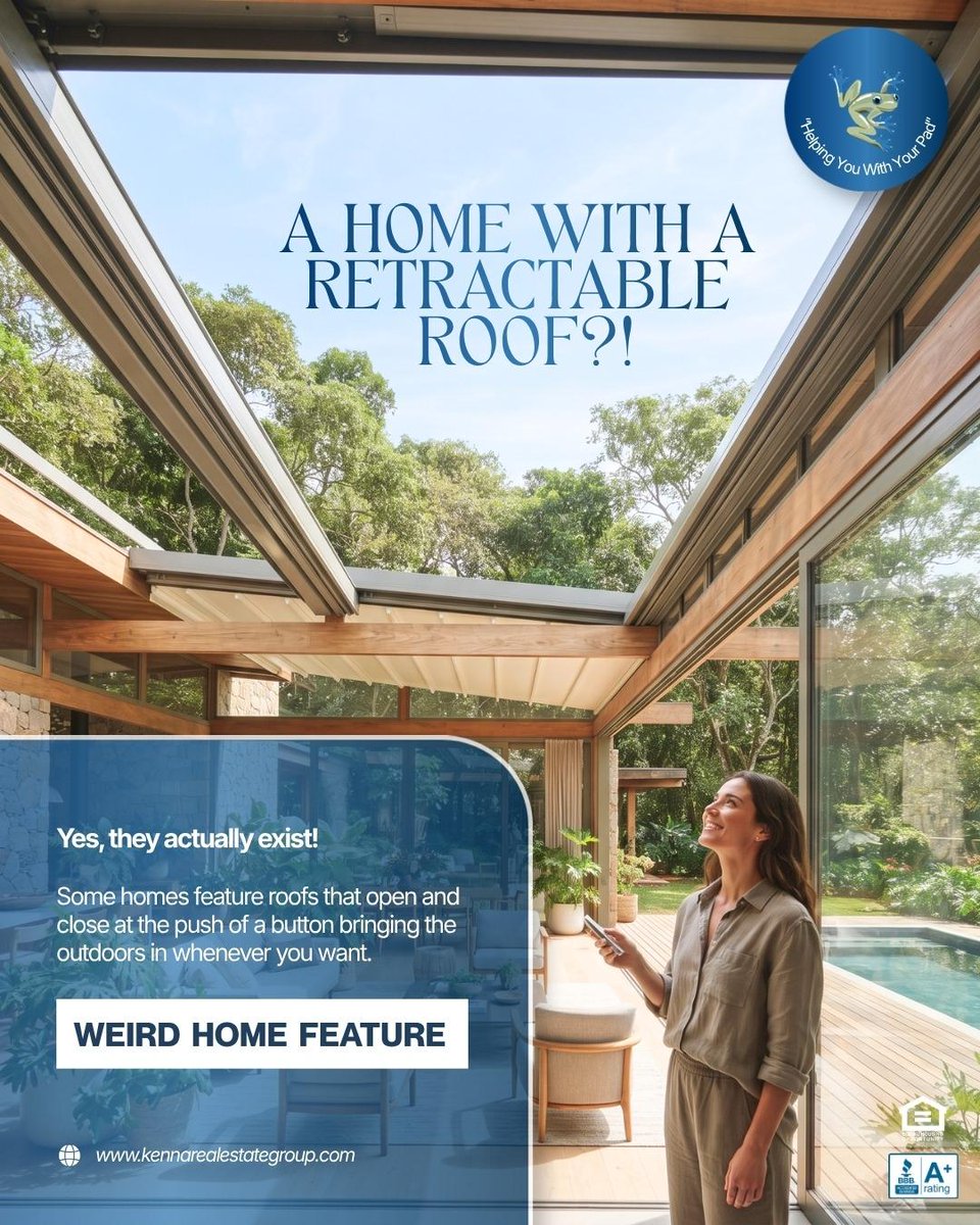 DenverRESoup's tweet photo. WEIRD HOME FEATURE: RETRACTABLE ROOFS

Rare? Absolutely. Unforgettable? Definitely.

Would you want a retractable roof—or is it too unusual? 👀
📞 303-955-4220
🌐 https://t.co/EPKOvuXUl1

#KennaRealEstate #WeirdHomeFeatures https://t.co/f1EfG9vpIA