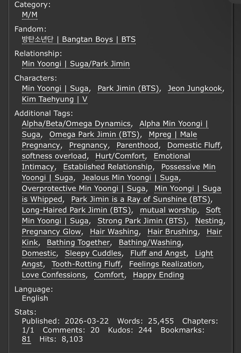 yoongificrecs's tweet photo. Don’t Look At My Omega
🪷 (COMPLETE), 1/1 , 45k
→ Established relationship! Alpha! YG + Omega! JM (MPREG)

- yg is so possessive over jm.. it’s so domestic..
- yg has so much unconditional love for jm &amp; is SO domestic over him
- FLUFF.. MY YM!!

link: ↓
https://t.co/RD2o0lEwVV https://t.co/1sSLh6IMws