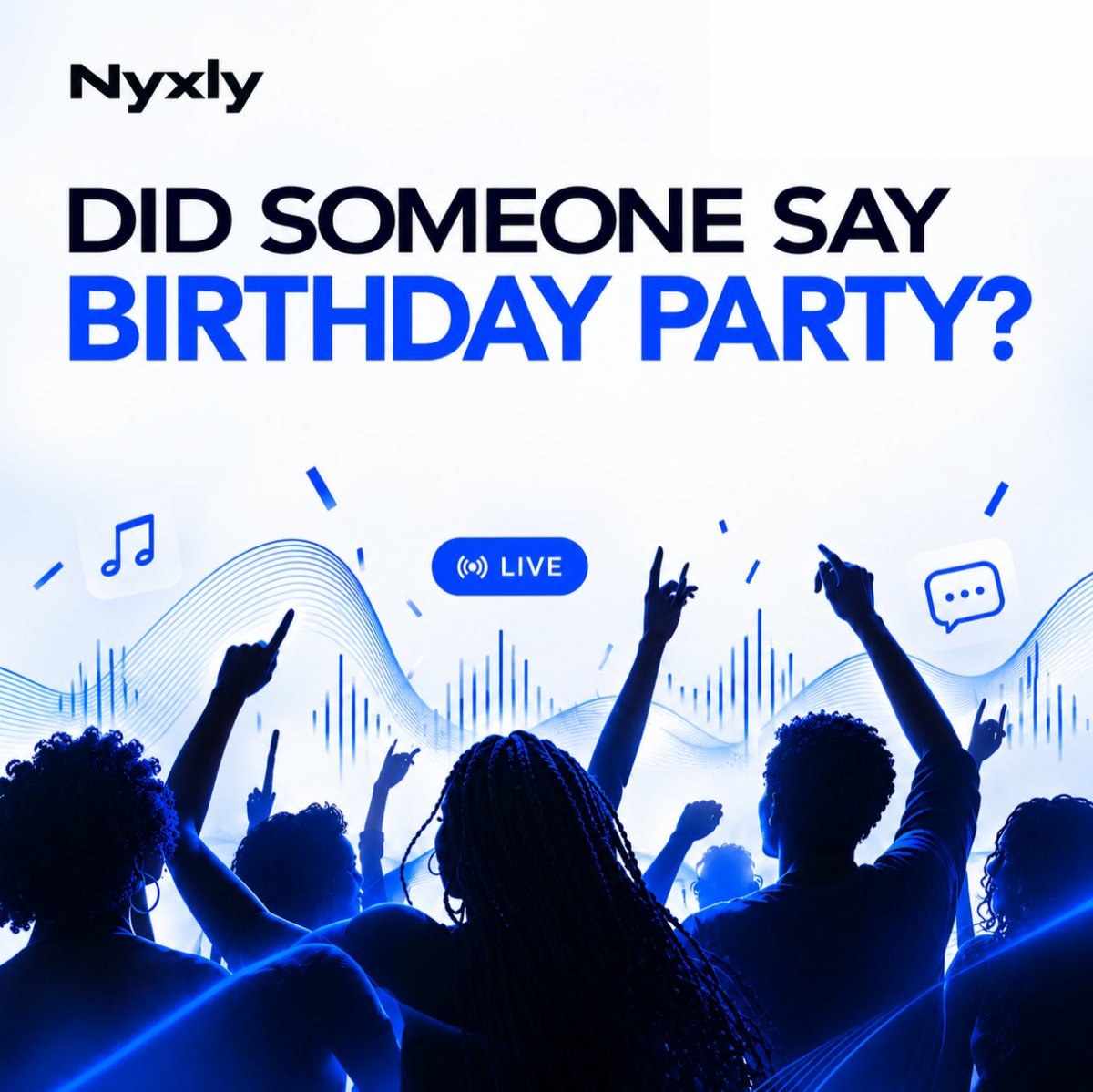 NYXLYAPP's tweet photo. Did someone say birthday party👀

Yes, you can bring your celebration to Nyxly.

We have just the right features to make it count.

Invite your people, turn up the vibes, play some music, laugh, talk, and celebrate together. https://t.co/nTAD2YhG4N