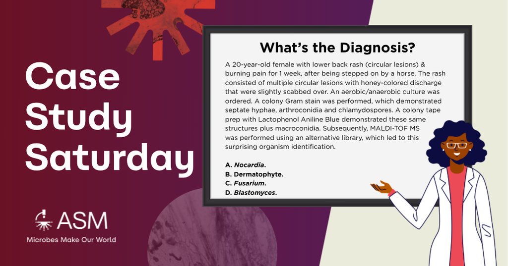 ASMicrobiology's tweet photo. It’s time to “stirrup” a new #CaseStudySaturday! A 20-year-old female with a lower back rash &amp; burning pain after being stepped on by a horse. Routine aerobic cultures surprisingly yielded the pathogen… Comment your guess below. 

https://t.co/zW9HyQuPSw

#ASMClinMicro https://t.co/kV9d6qXMU2