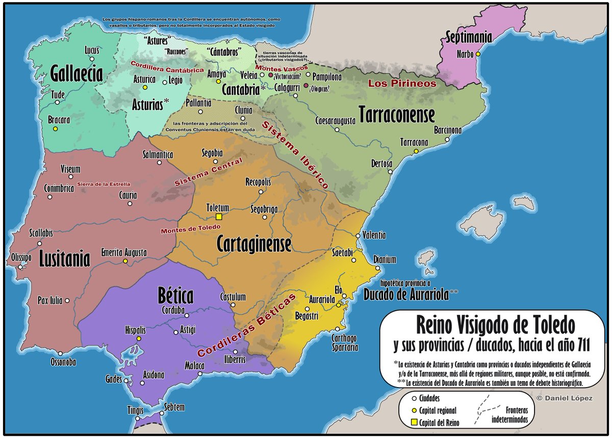 RMedievo's tweet photo. Reino Visigodo hacia el 711 d.C. Vía @Dani6CBP__. https://t.co/jkIEoRocn0