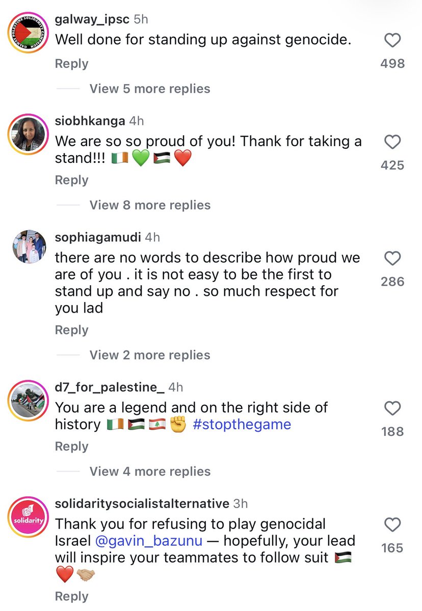 beckytaylorgill's tweet photo. Gavin Bazunu’s instagram comments 😭🇵🇸 https://t.co/DiLrKAZbnX