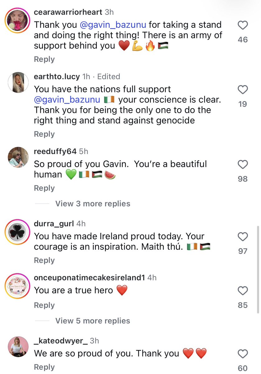 beckytaylorgill's tweet photo. Gavin Bazunu’s instagram comments 😭🇵🇸 https://t.co/DiLrKAZbnX