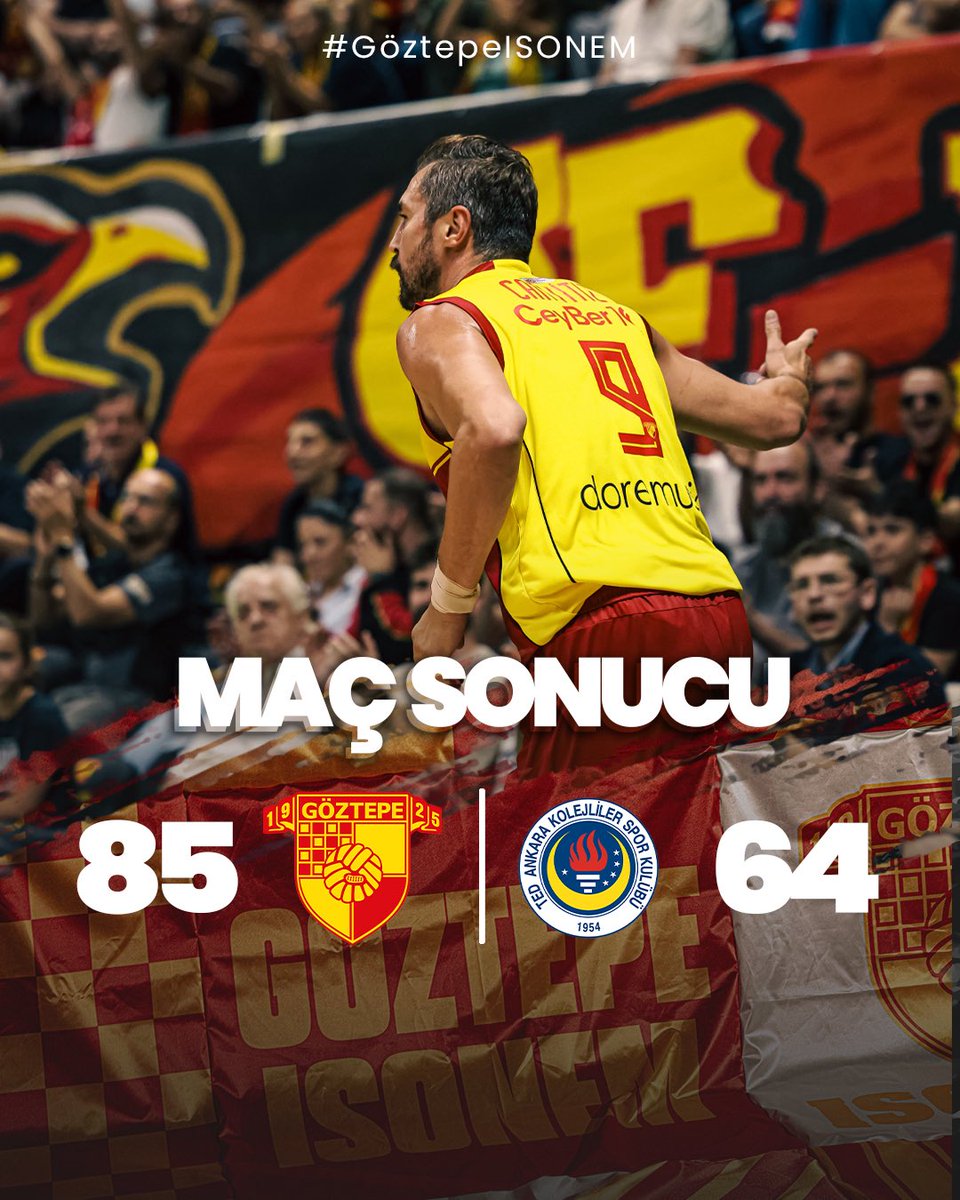 GoztepeBSKT's tweet photo. 🎯 3/3! 🔥 

🏀MAÇ SONUCU
Göztepe’miz - 85 | 64 - TED Ankara Kolejliler

#GöztepeISONEM #GuardiansOfİzmir https://t.co/Wu37BMVUiq