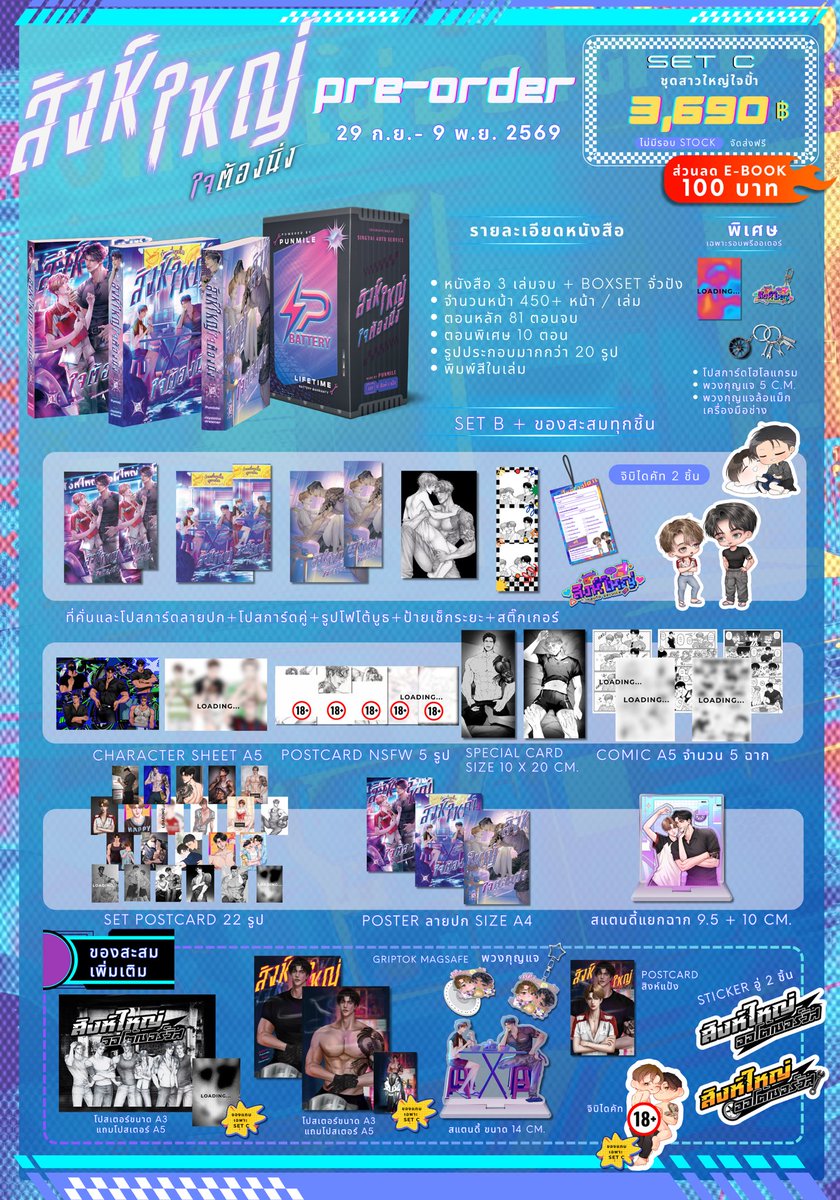 pppunmile's tweet photo. .☘︎ ݁˖ รายละเอียด Pre-order หนังสือนิยาย #สิงห์ใหญ่ใจต้องนิ่ง .☘︎ ݁˖

🗓️วันที่ 29 ก.ย. - 9 พ.ย. 69 เวลา 20.00 น. 

• สั่งจองผ่าน Google form / Inbox ทุกช่องทางที่คุณนักอ่านสะดวก
• ราคารวมส่ง [ยกเว้นสั่งGoodsอย่างเดียว]
• Goods บางชิ้นอาจปิดให้สั่งก่อนวันปิดพรีฯเนื่องจากต้องใช้เวลาผลิต 30-45 วัน
• สามารถแบ่งจ่ายได้ 2 งวด กับพม.โดยตรง [หากเปลี่ยนใจไม่รับ ยกเลิกไม่คืนเงินมัดจำทุกกรณีนะคะ]
Set A — มัดจำ 1,000฿
Set B และ C — มัดจำ 50% 
• จำนวนหน้าอา���มีคลาดเคลื่อน แต่มีมากกว่า 1,350 หน้า++
• เนื้อหาและภาพประกอบเหมือนในอีบุ๊ก แต่ไม่เซนเซอร์รูป18+และคำหยาบ *มีไม่เยอะค่ะ ไม่ถ��ง1%ของเนื้อเรื่อง* 
•อาจมีการฝากขายกับร้านนอก จะแจ้งให้ทราบอีกครั้งค่ะ 

รายละเอียดเพิ่มเติม จะแจ้งในฟอร์มสั่งซื้ออีกครั้ง
หามีข้อสงสัย สามารถสอบถามข้อมูลเพิ่มเติมได้ค่ะ 🤍